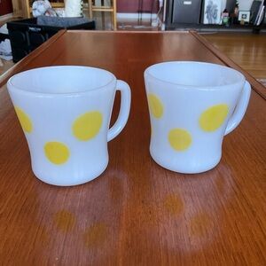 VINTAGE RARE FIND Federal glass Yellow Polka Dot Mugs (pair)
